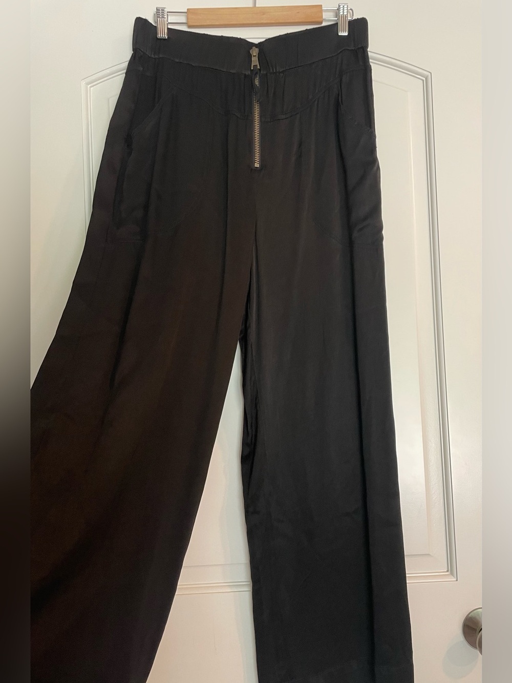 Marrakech Angelique Women's Black Cupro Wide-Leg Pants M Zip Waist - Picture 3 of 10